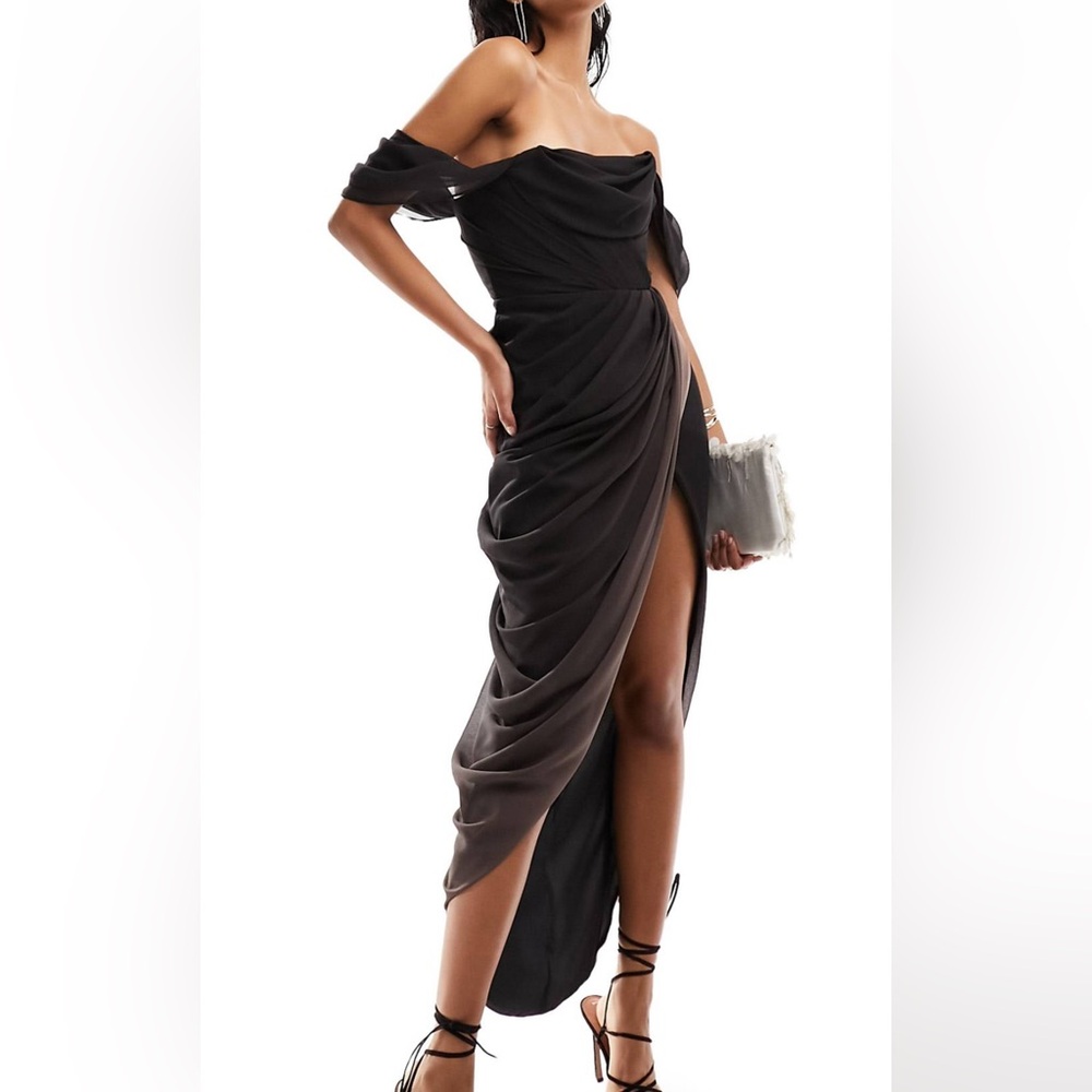 ASOS design draped midi dress with slit in ombre